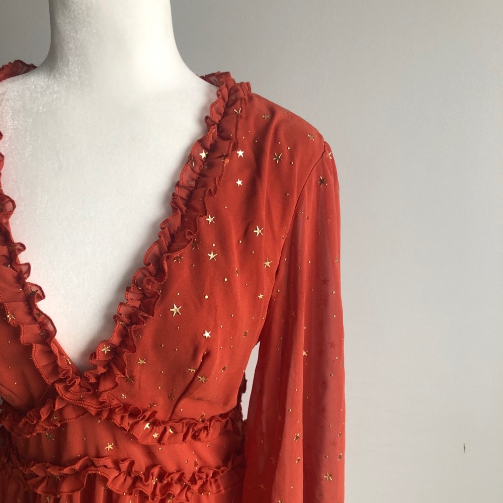 Burnt Orange Billow Sleeve Chiffon Dress boutique - Picture 8 of 10